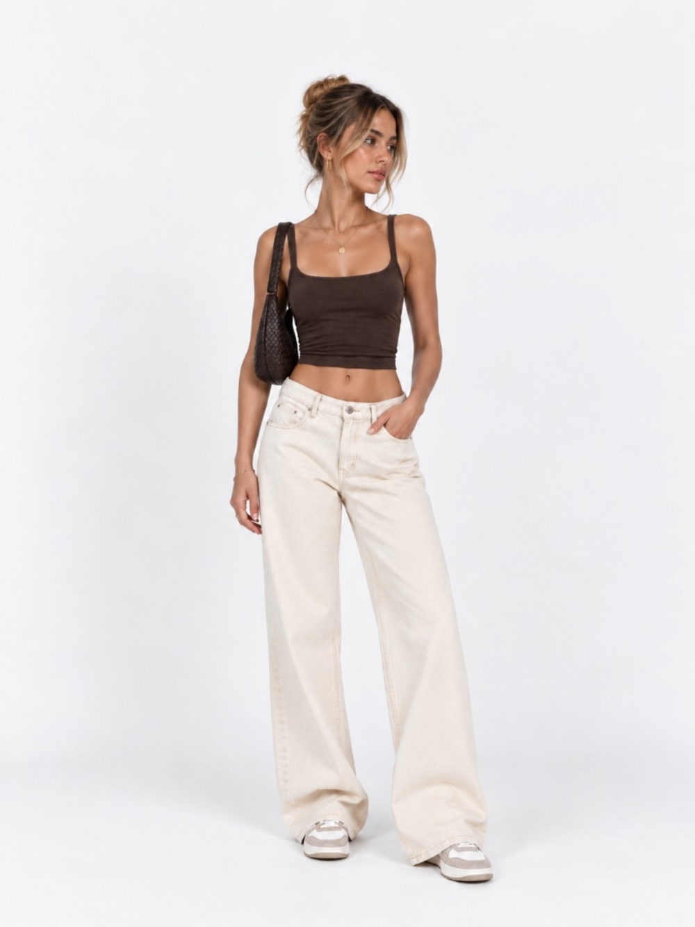 Princess Polly Wide Leg Glenorchy Jeans, Cream Ivory Off White Tan